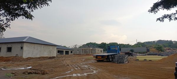 Wide view of the housing units and active construction site